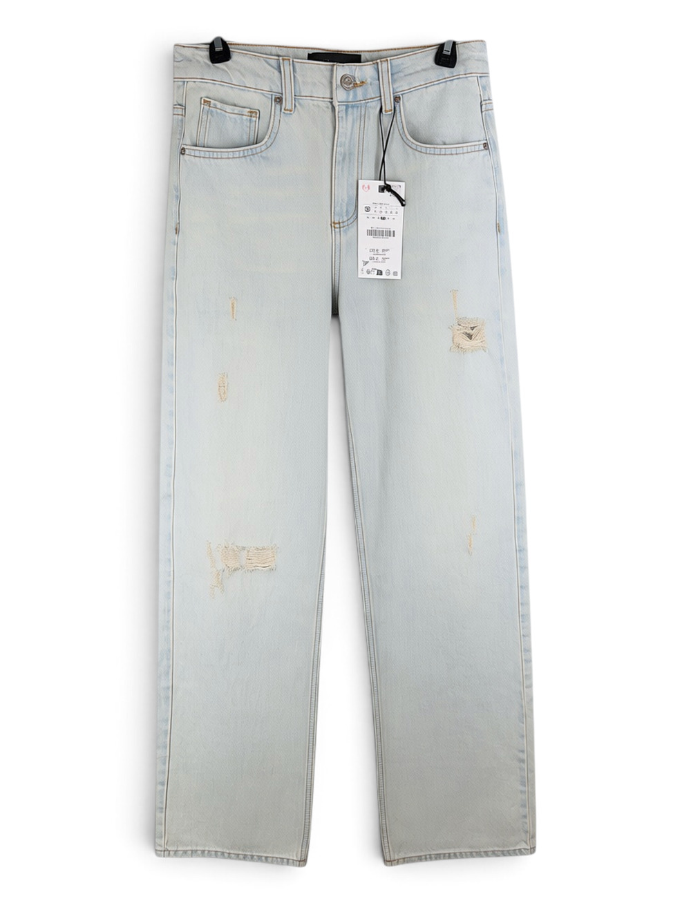 ZARA Z1975 Mid-Rise Ripped Straight Leg Jeans Light Blue Size 6 NWT